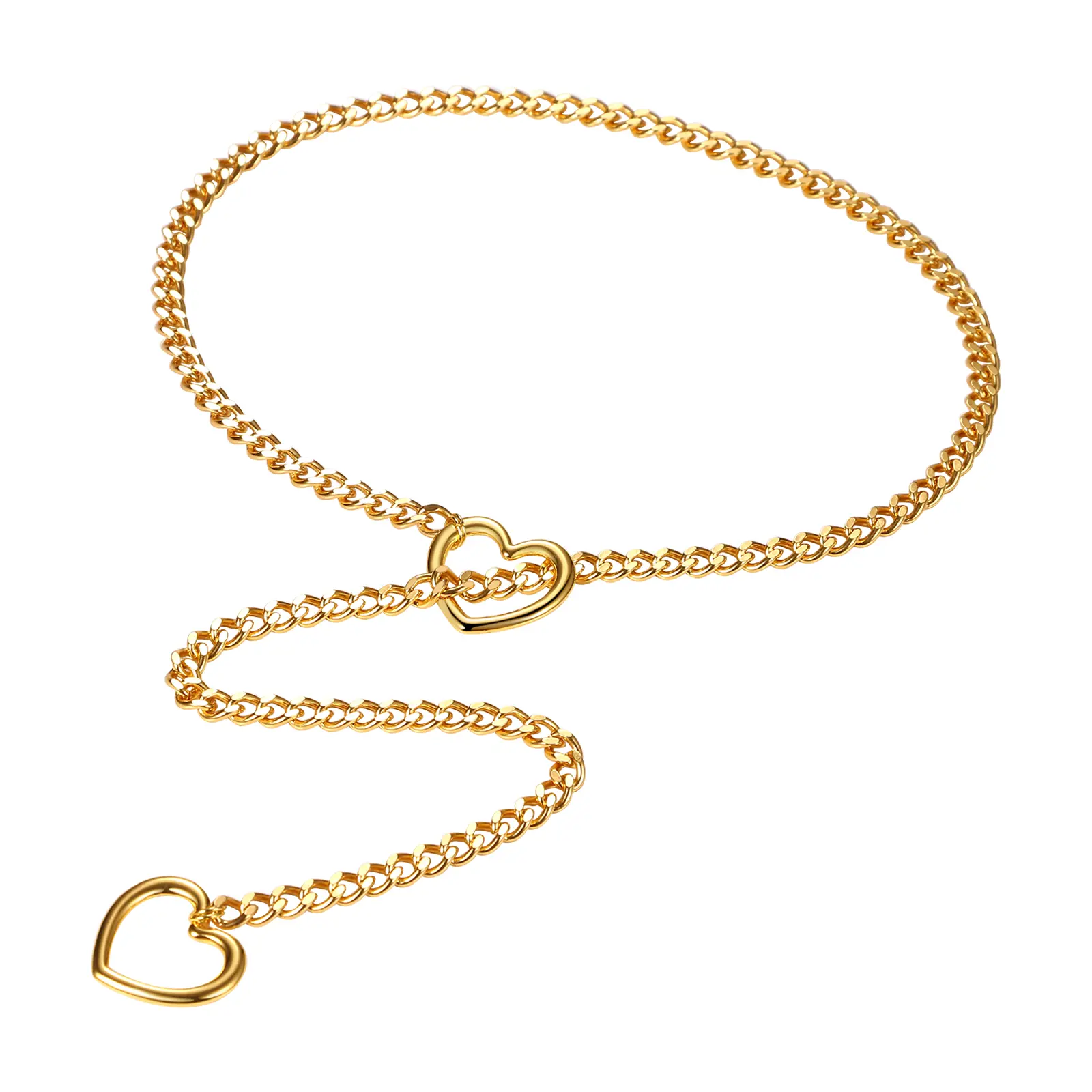 OIDEA Women's Stainless Steel Heart Cuban Link Chain Choker - Adjustable Edgy Necklace with Sliding Heart O-Ring Charm & Tail, Gold Statement Piece for Christmas, Valentine's Day Gifts, Adjustable Necklace summerwins,summerwins