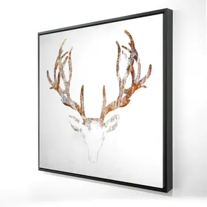 212 MAIN Wood-Looking Deer Head Canvas, 24x24 in. Brown Nature Wall Artwork with Frames, Home Decor Gift for Bedroom, Decoration, Print