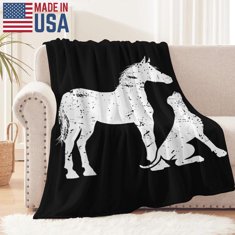 HORSE and DOG Motif for women and men. Horse Dog Lover Flannel blanket Super Soft Flannel Blanket for Sofa Couch Bed Camping Travel - Plush Warm Home Decor for All Seasons