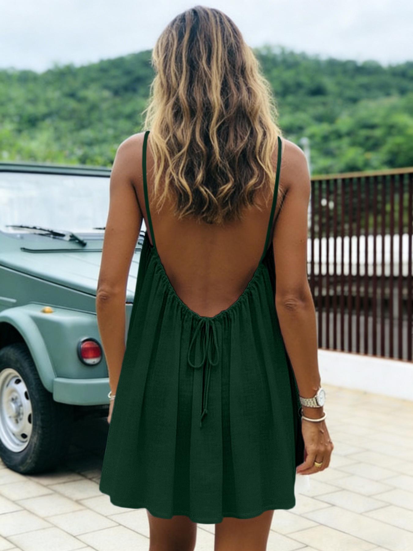Backless Cami Dresses for Women Cami Lounge Dress Backless Solid Color Sleeveless House Dress Long Sundress with Back Tie
