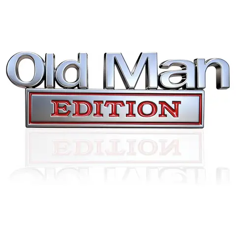 Funny Old Man 3D Aluminium Metal Emblem Badge - 3.9x1.3in 1-Piece Self-Adhesive Automotive Vehicle Accessory, Luxurious Material, Weather-Proof, Chemical Resistant, Long-Wearing, Easy-to-Install Decal, Universal Fit for Cars, Vehicles