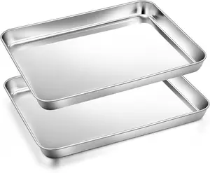 2Pcs Toaster Oven Baking Pan Set (9 inch), Joyfair Stainless Steel Small Bakeware Tray Pans for Cookie Bacon Vegetable, Non Toxic & Healthy, Heavy Gauge & Rolled Rim, Rust-free & Dishwasher Safe Aluminium Round Sturdy Thick