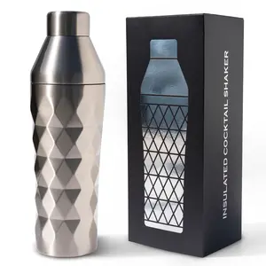 FANCY MAN Insulated Cocktail Shaker - Stainless Steel Double-Wall Vacuum Insulated Cocktail Shaker with Built-in Measuring Lid & Strainer, Premium Giftable Packaging, Innovative Geometric Grip Design from Wild Man Drinking Company
