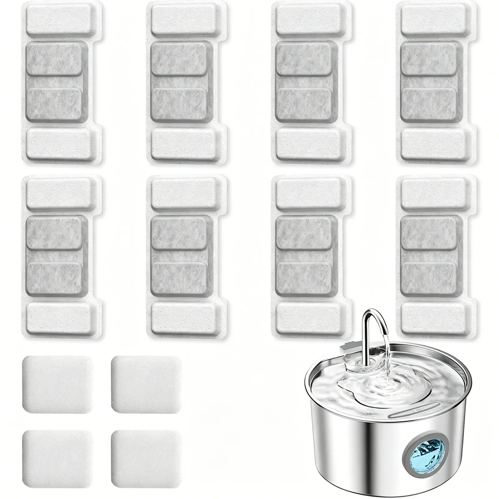8 Pack Cat Water Fountain Filter Replacement Carbon & Foam Pet Filters