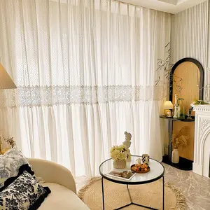 1pc Light French Lace Patchwork Curtain, Korean Style Drapes with Ring Top, Ideal for Living Room Bedroom Home Decor