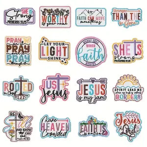 16pcs Large Faith Iron On Patches For Clothes, Religious Jesus Bible Embroidered Applique Christian Sew On Patches For Sunday Clothes Hats Backpacks Jackets Accessories Party Supplies