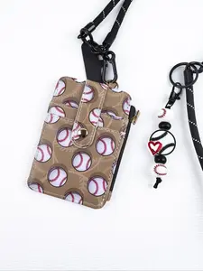 Sporty Keychain with Football Basketball Baseball Prints, Card Holder with Snap Design, Hanging Rope Backpack, Trendy and Practical Gift