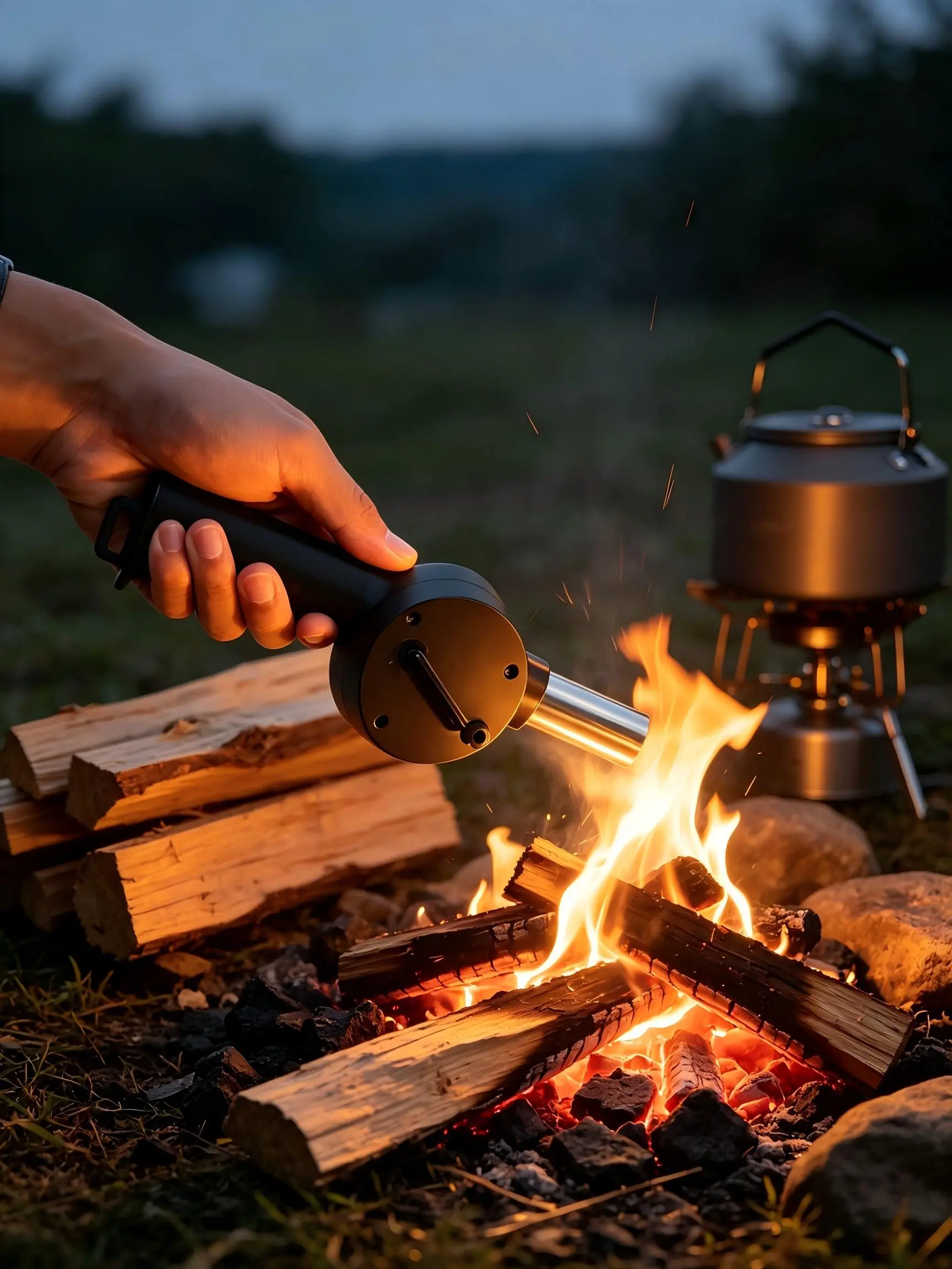 Hand Cranked Combustion Air Blower 23cm x 8cm x 5cm Net Weight 104g Portable Manual Air Blower for Combustion lighter design bbq cooler camp pot propane fire handle Holiday flame finely Christmas small cabinet efficiency cooking