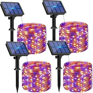 Halloween Decorations! 4-Pack Solar Halloween String Lights, 320 LEDs, 132FT Orange and Purple Waterproof Solar Fairy Lights, 8 Modes Solar Powered Twinkle Lights for Tree, Garden, and Patio Decorations. Ornaments