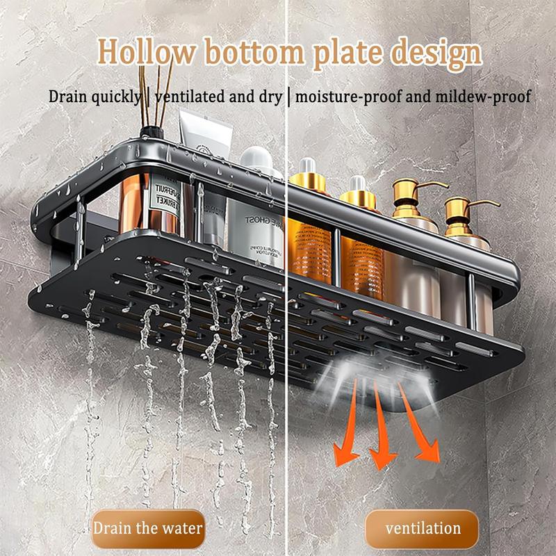 Shower Caddy, Adhesive Shower Shelves, No Drill Wall Mount Rustproof Premium Organizer for Bathroom, Kitchen, Black