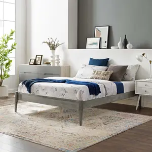 Modway June Twin Wood Platform Bed Frame in Gray