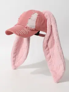 Plush Long Bunny Ear Hole Baseball Cap, Punk Style Loose-Fitting Hat, Versatile and Trendy, Unique Design, Perfect for All Seasons