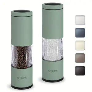 2pcs Manual Salt and Pepper Grinder Set with Adjustable Coarseness - Refillable Pepper Mill & Salt Grinders, Ceramic Core for coarse/finely ground spices, Durable Plastic for Kitchen or for hosting (Christmas, Thanksgiving, Dinner Parties