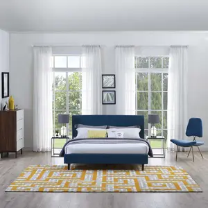 Modway Nahia Geometric Maze 8x10 Area Rug in Ivory, Light Gray and Banana Yellow