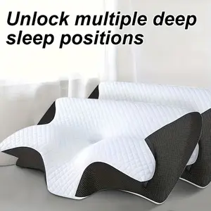 Ergonomic Memory Foam Neck Pillow | Slow Rebound for Back & Side Sleepers | Machine Washable Polyester Cover | White