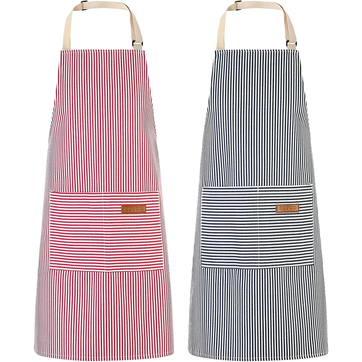 2-Pack Adjustable Bib Chef Work Aprons, Pocketed Waist Aprons with 2 Pockets for Men, Ideal for Cooking, Cleaning, Work Apron, Pocketed Aprons