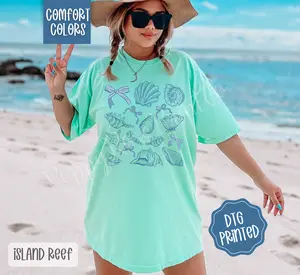 Coastal Seashells Comfort Colors Tshirt, Cute Summer Tee, Girly Beach Shirt