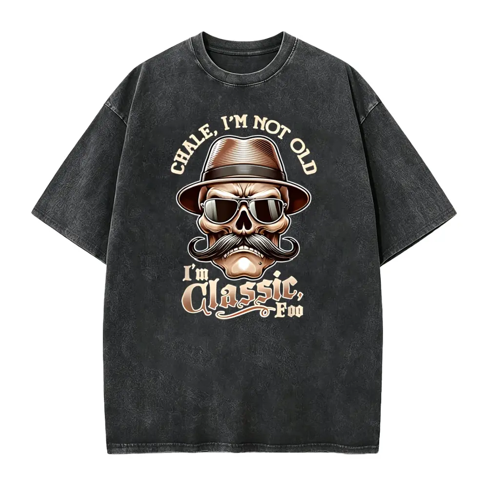 Men's Knit Crew Neck Casual Fit Graphic Tee - Funny Cholo Chicano Lowrider "I'm Not Old, I'm Classic Foo" Print, Black Seamless Elastic Cotton Short-Sleeve Tops, Machine Washable, All Seasons Apparel, Ribbed, Smooth, Stylish Menswear