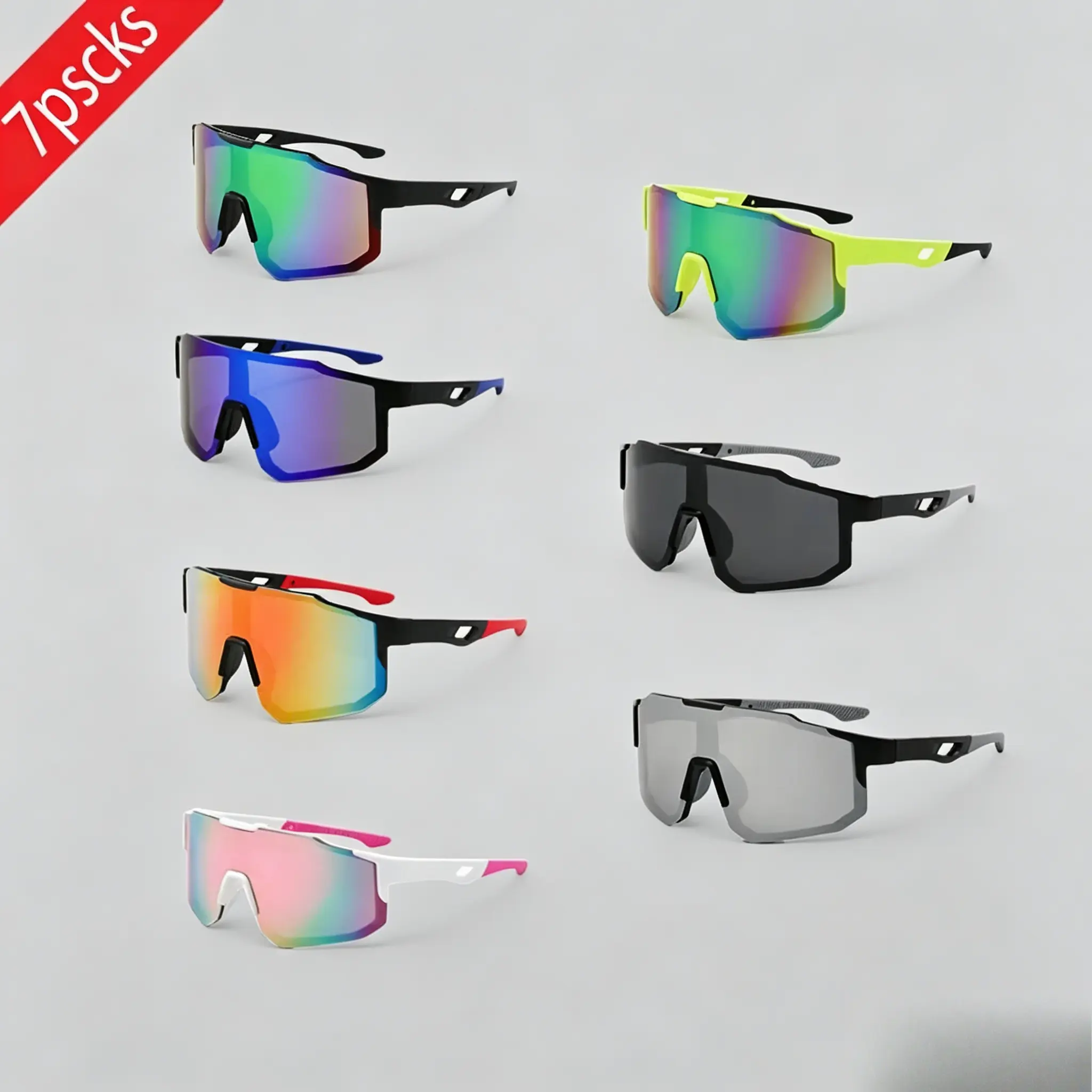 7-Pair Outdoor Sports Cycling Sunglasses for Men & Women, Windproof Sun Visor Design, European & American Style, Colorful Large Slim Frames, UV Protection Eyewear for Motorcycle, Fishing, Travel, Cycling & Outdoor Activitiescontemporary style wear