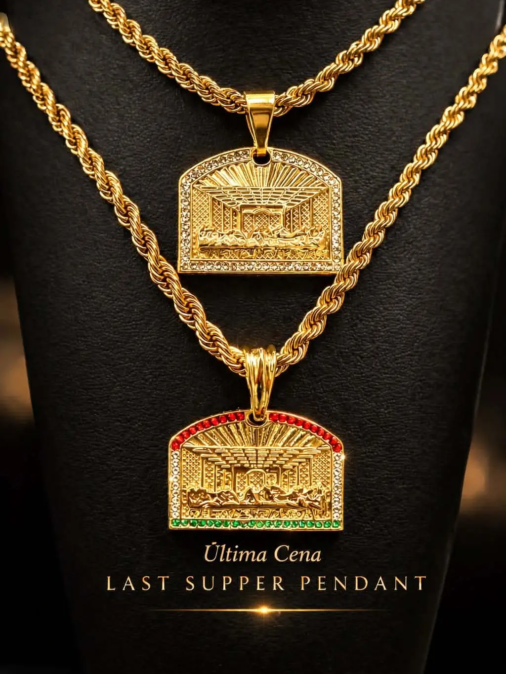 5 Styles - 14K Gold Plated Last Supper La Ultima Cena Pendant Miami Cuban/Figaro Chain 18" 20" Necklace For Daily Use Religious Unisex Piece