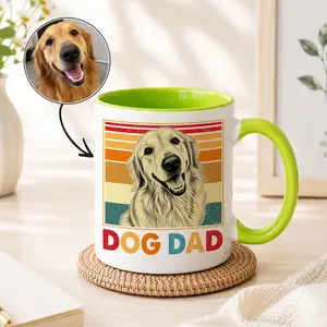 Personalized Dog Dad Mug – Custom Dog Photo Illustration – Vintage Style Portrait – Father’s Day Gift for Dog Lover