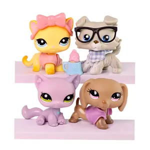 4pcs Mini Pet Toys Dashchund #932 Collie #67 Shorthair Cat #339 Sitting Cat #1994 with Cute Accessories,Bobble-head Figure Toy