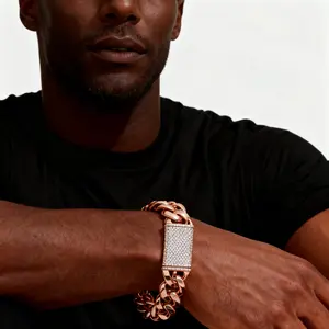 Iced Out Cuban Link Bracelet for Men – Rose Gold, Gold & Silver Options | CZ Diamond Clasp, 8-20mm Width, 7.5-8.5in Length | Luxury Hip Hop Jewelry