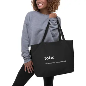 Personalized Large Black Work Tote Bag, 100% Organic Cotton Canvas, Eco Friendly Sturdy Tote Bag