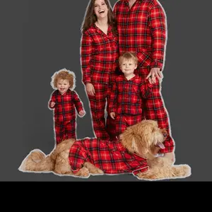 Christmas's Holidays Set of Pajamas for the Whole Family and Pet Cozy Matching Sleepwear Mom Dad Kids Pet Soft Front Button Design ( price per set one top and one blutttom