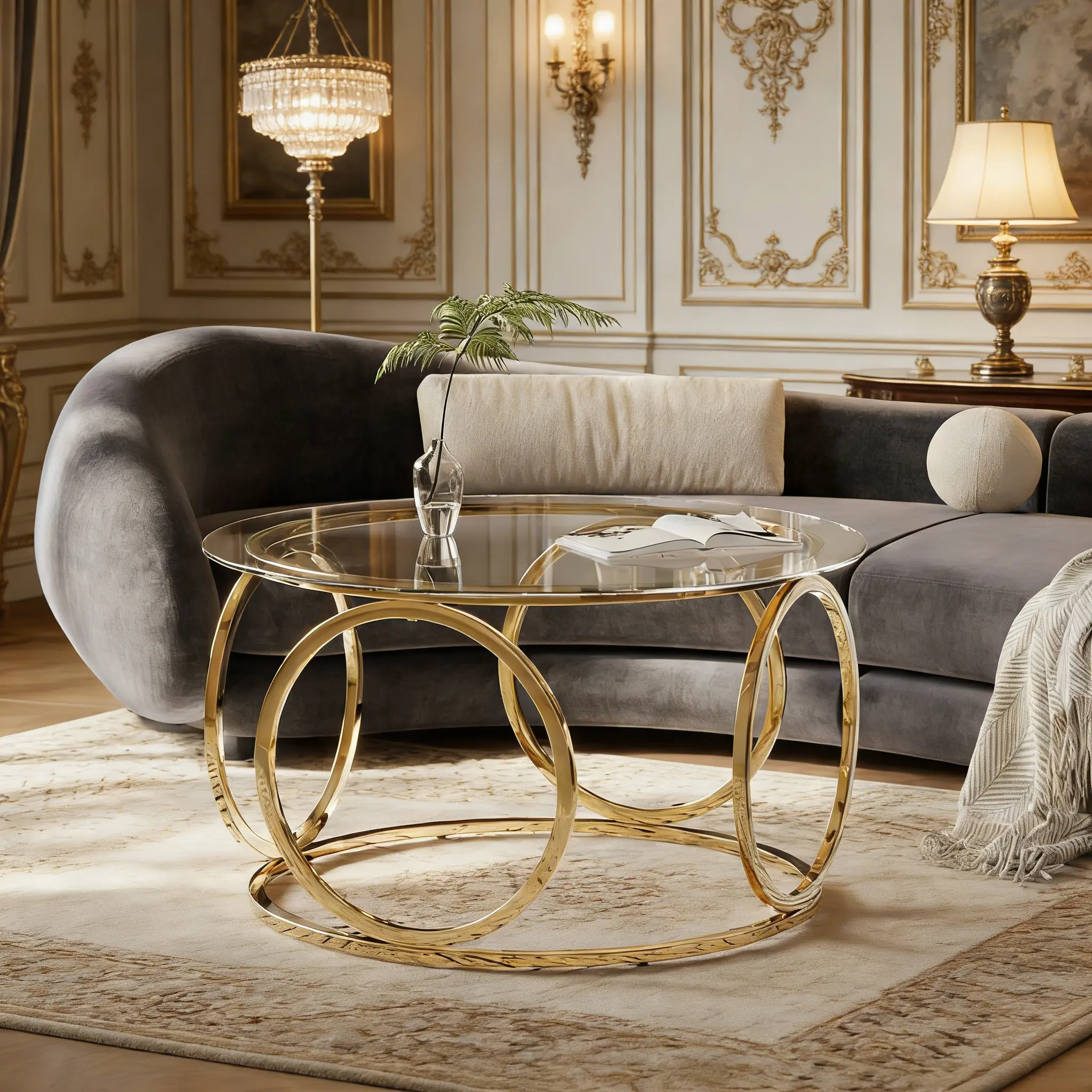 31.5" Round Glass Coffee Table | Modern Gold Metal Frame | Clear Tempered Glass Top for Living Room, Office | Gold