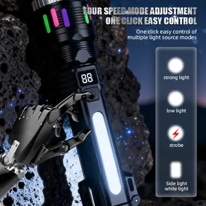 [Emergency Ready] 2400 Lumen Flashlight with Ignition Function, Digital Display, Rechargeable, Zoomable, Waterproof, 4 Lighting Modes, Survival Flashlight for Camping Hiking Power Outage