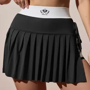 Breezeful High Waisted Pleated 2-in-1 Side & Pocket Asymmetric Hem Quick Dry Mini Dance Skirt Anti glare women's yoga clothes pleated skirt sports short skirt suitable for outdoor running tennis skirt Yoga short skirt, fake two pieces