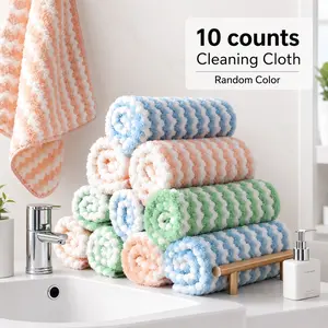 Thick Ionomer Coral Fleece Dual-Sided Dish Cloth 10 Pack, Tableware Sink Stove & Kitchen Daily Cleaning, Lint-Free Reusable Microfiber Dishwashing Towel, Powerful Water Absorption No Shedding Kitchen Supply