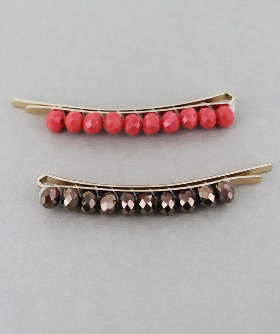 Brown and red beaded hair clips (2 pack)