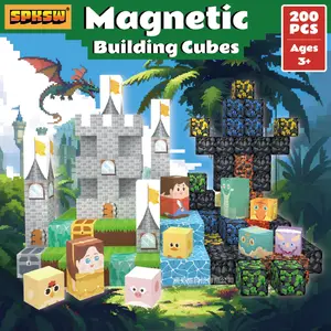 100/200 Magnetic Building Blocks Dinosaur Castle Toy with Lights, Magnetic Construction Set, DIY Adventure World Stem Magnetic Tiles for Kids Aged 4-8, Perfect Birthday Gift for Boys and Girls