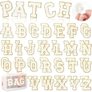 White Chenille Letters Self-Adhesive Patches: 52PCS Self Adhesive Varsity Iron on Letter Patches Stick on Embroidered Patch for Clothing