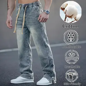 Light Blue High-Cotton Slim-Fit Jeans | Comfortable Breathable Casual Denim Lightweight high-cotton fabric with a slim fit and soft texture. Ideal for daily casual and streetwear.Loose version If you need to fit, please take a smaller size