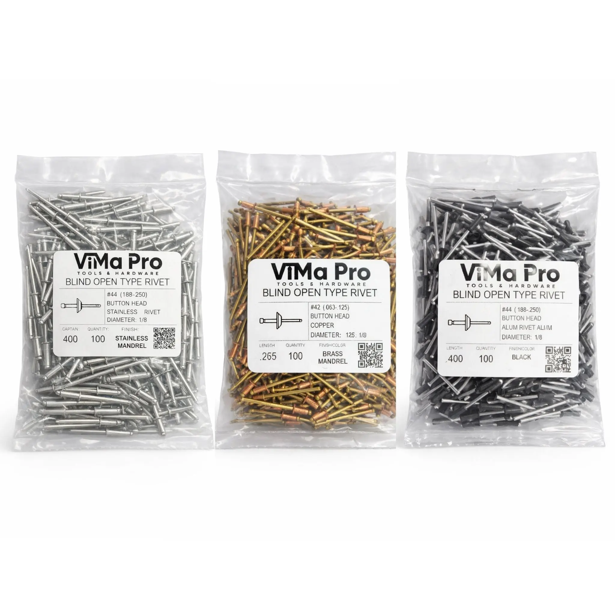Blind Pop Rivets for Gutters & Sheet Metal - Aluminum, Copper, Stainless Steel (100/bag)