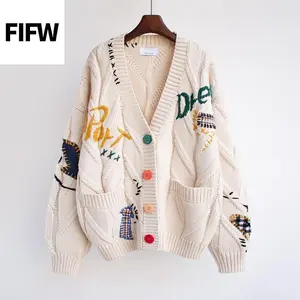 2025 Fashion lazy style embroidered sweater women autumn and winter 2025 new letter design loose knitted sweater coat trend  Womenswear Knitwear Tops
