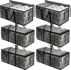 Moving Bags Duty, 6 Pack Clothes Bags with Zipper & Handles PVC-Resistant for College Supplies(Black)