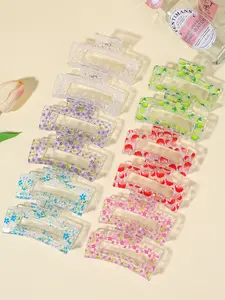12pcs summer transparent hairpin, fruit and flower mix (strawberry/lemon/broken flower)! Ins wind rhinestone decorative hair grip, girl heart sweet headdress, beach holiday hairstyle essential