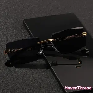 1pc Rimless Sunglasses Rectangle Women Men Shades Small Square Sun Glasses For Female Male Beach Vacation Travel Eyewear