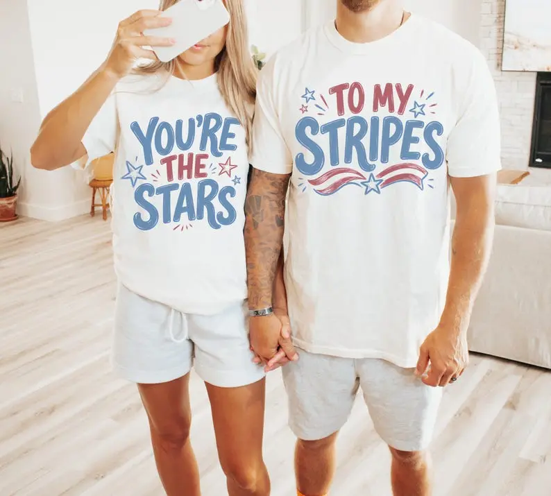 Cute 4th Of July Couples Matching Shirts, Comfort Colors Patriotic Tees, Independence Day Couple Outfit, Red White Blue Gift For Her