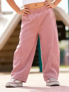 Girls Pink Wide Leg Pants Elastic Waist Side Pockets Cute Casual Comfortable Active Playwear Outdoor