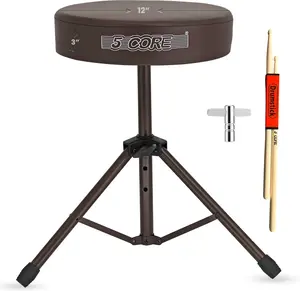 5 CORE Drum Throne 3 Inch Thick Padded Memory Foam Comfortable Guitar Stool 330Lb Capacity Height Adjustable to 22" Drummer Seat for Adults and Kids Brown - DS 01 BR