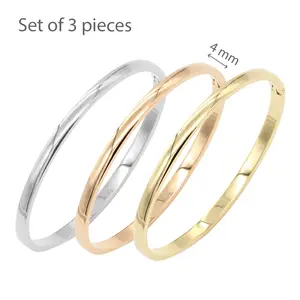Stainless Steel Set of 3 Plain Bangle - Versatile Design for Everyday Wear hinge  cuff couple gift girl jewelry