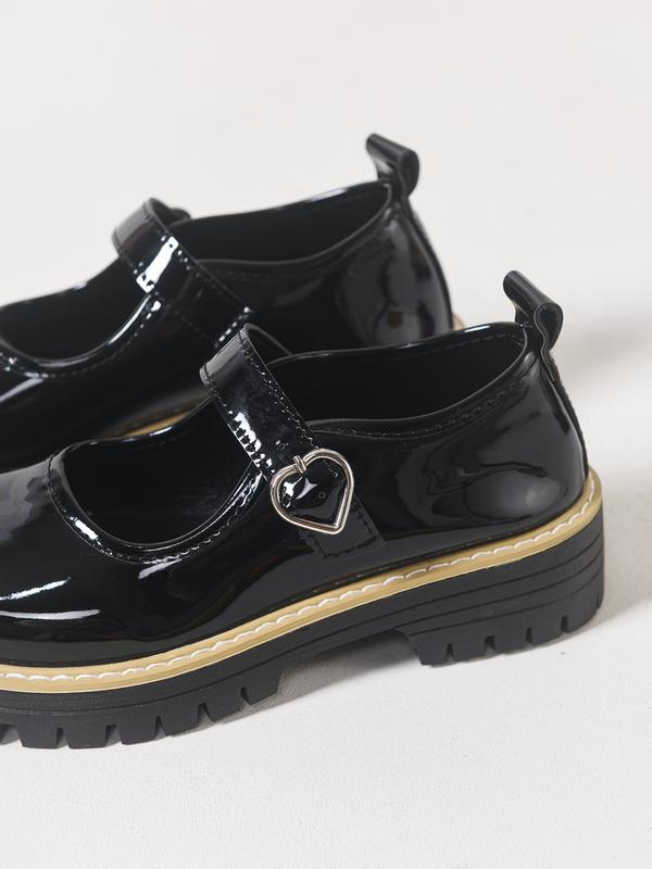 Women's Shiny Heart Buckle Loafers with Thick Sole, Stylish Casual Round Toe Shoes for All Seasons, British Style Elegant Flats, Mary Janes
