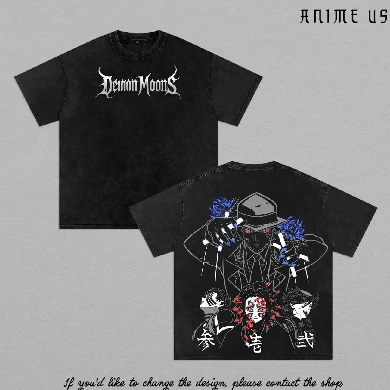 Demon Slayer Muzan Kibutsuji Akaza Kokushibo Upper Moon Shirt Anime Demon Moons Tee Kimetsu no Yaiba Graphic Vintage Washed Oversized Streetwear HAE
