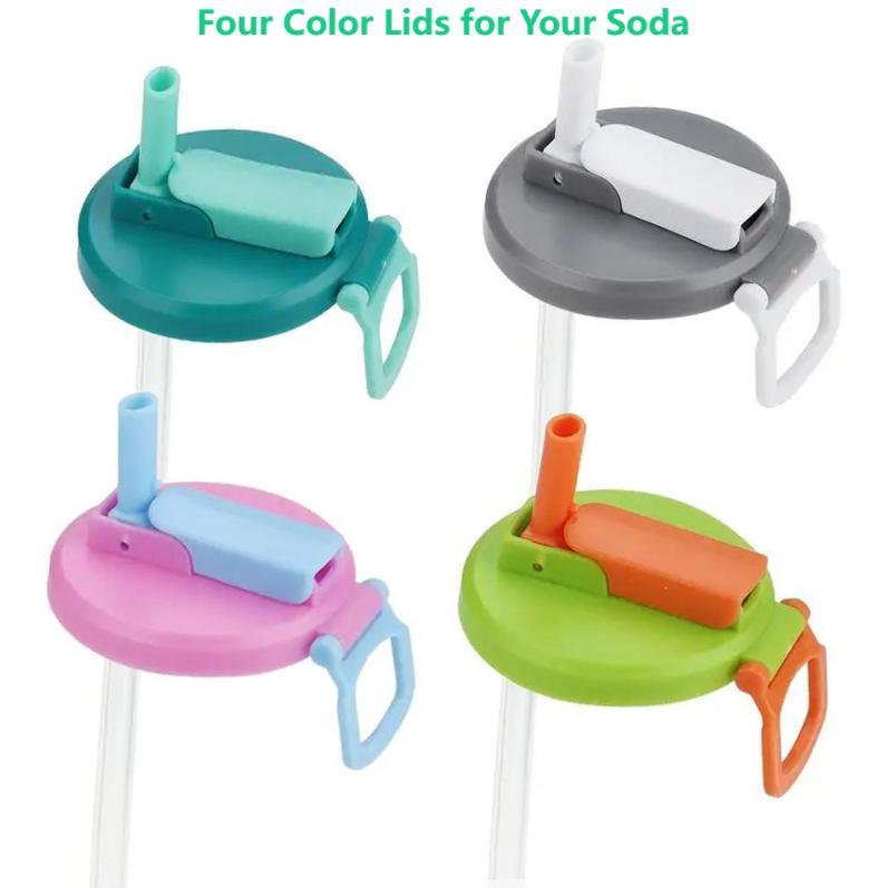 4 PCS Reusable Soda Can Lids with Straw, BPA-Free Drink Covers with Silicone Straws, Leak-Resistant Can Topper for Soda, Juice & Beverages