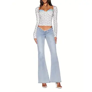 Women's Spring Leopard Print Long Sleeve Square Collar Lace Top